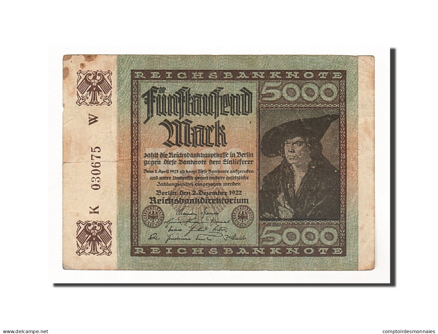 Billet, Allemagne, 5000 Mark, 1922, 1922-12-02, KM:81a, TTB - 5000 Mark