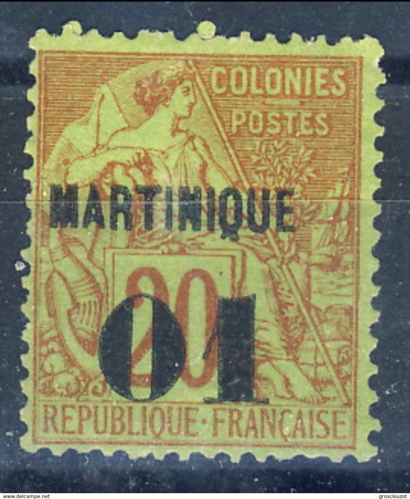 Martinique 1888 - 91 N. 3 - 01 Su C. 20 Rosso Mattone Su Verde MNG (senza Gomma) Cat. &euro; 28 - Nuovi