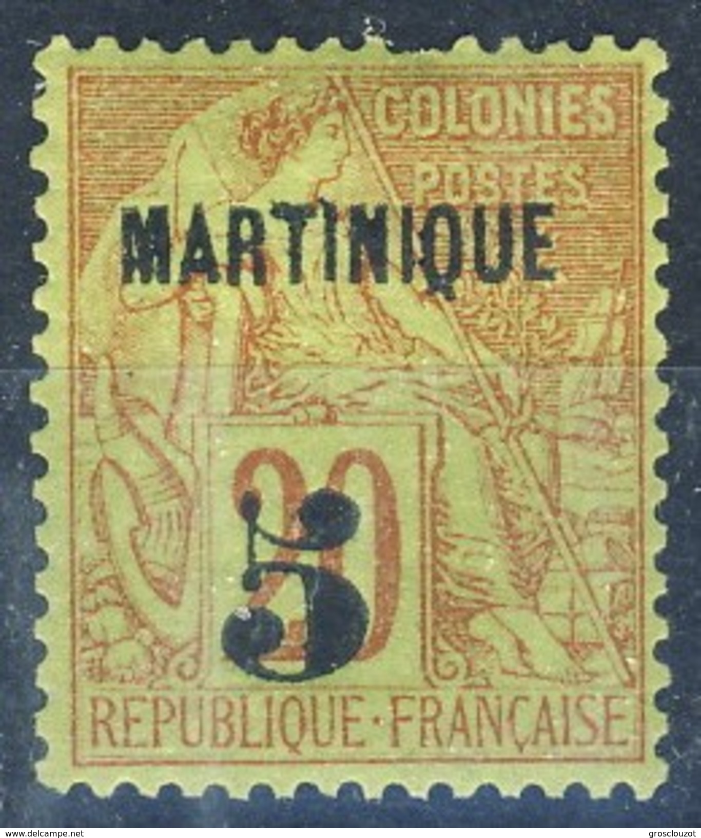 Martinique 1886 N. 1 - 5 Su C. 20 Rosso Mattone Su Verde MH Cat. &euro; 80 - Nuovi