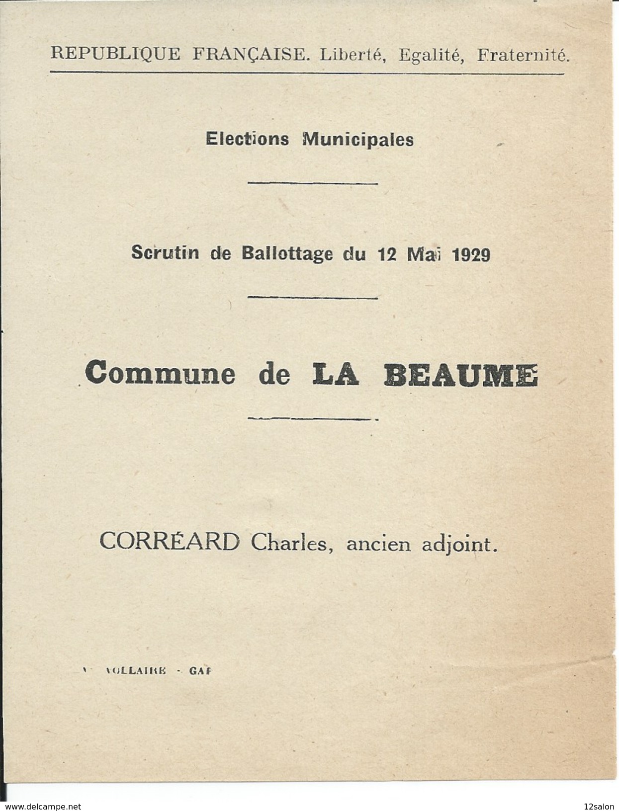 ELECTIONS TRACT  HAUTES ALPES LA BEAUME 1929 - Historical Documents