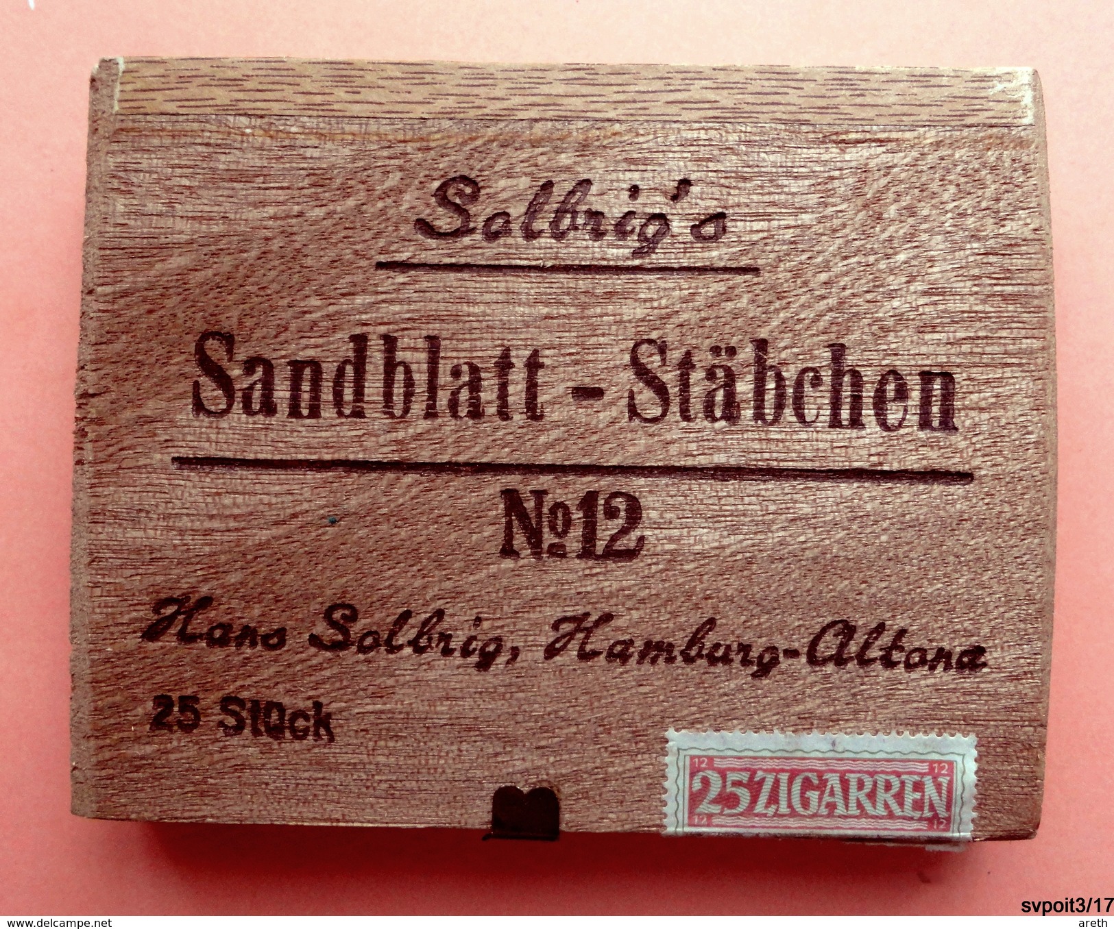 Boite De Cigares  Vide  En Bois - SOLBRIG'S SANDBLATT - STÄBCHEN N°12 - Hans Solbrig, Hamburg Altona - Boites à Tabac Vides