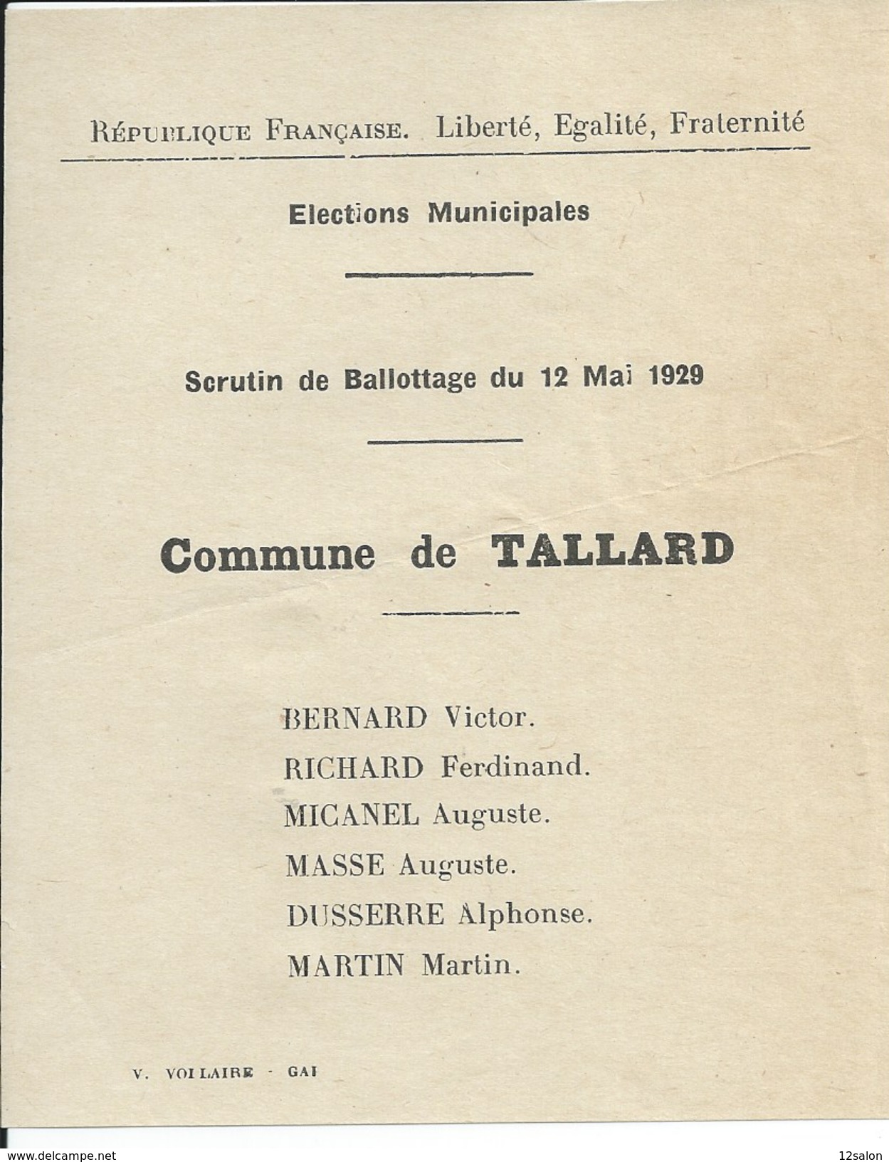 ELECTIONS TRACT  HAUTES ALPES TALLARD 1929 - Historische Dokumente