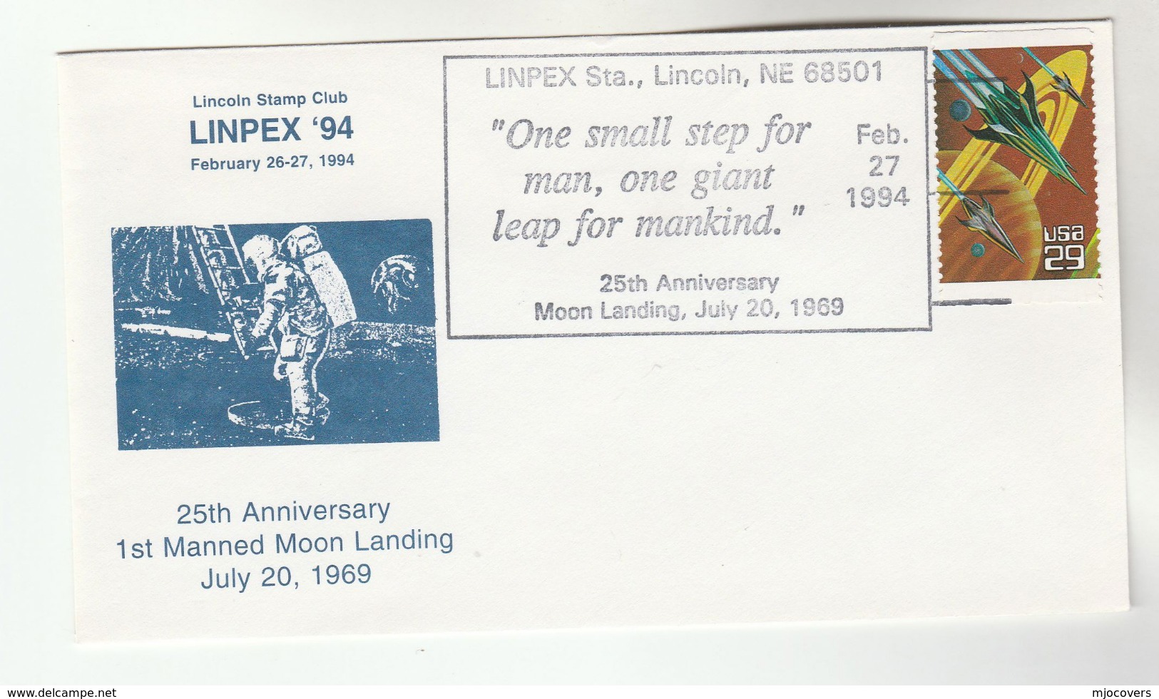 1994 USA Linpex MOON LANDING 25th Anniv EVENT COVER ONE SMALL STEP FOR MAN  Space Scifi Stamps - North  America