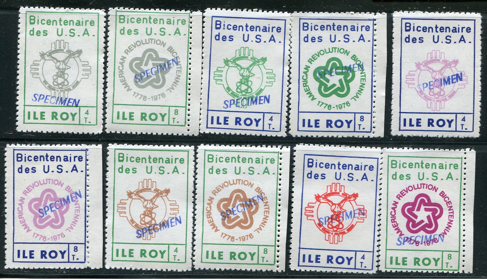 1976 - L´ILE ROY 10 Vignettes*** DENTELEES  Sur 10 Specimens  "Bicentenaire USA" - - Andere & Zonder Classificatie