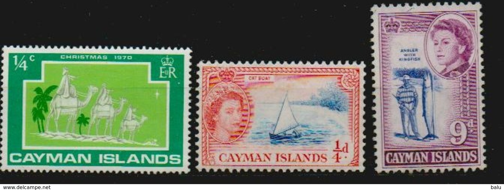 Cayman Islands, 3 Marken, Siehe Scan ** MNH, Christmas 1970, Cat Boat, Die Rechte Marke * Angler With Kingfish - Kaimaninseln