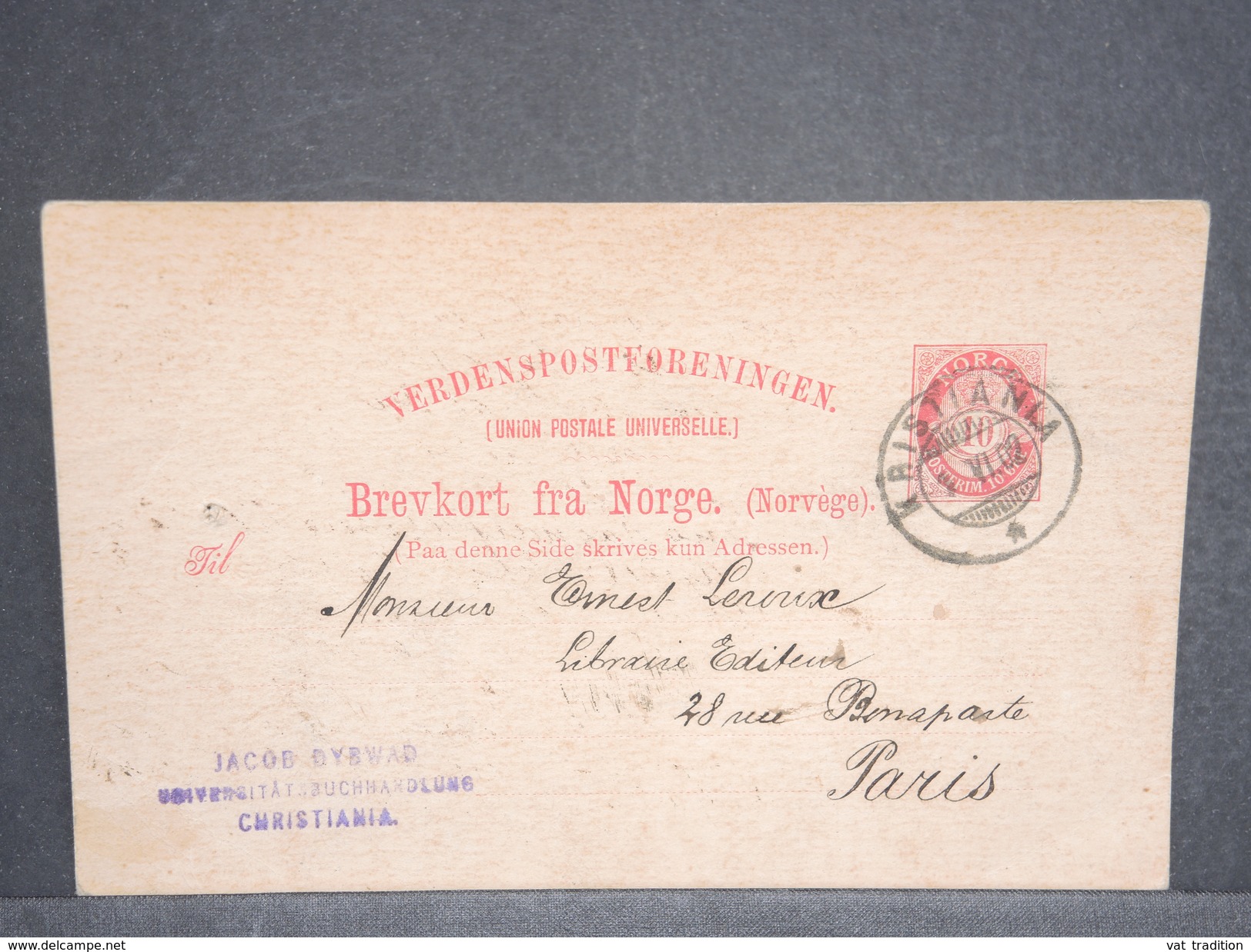 NORVÈGE - Entier Postal De Christiania Pour Paris En 1902 - L 6650 - Ganzsachen