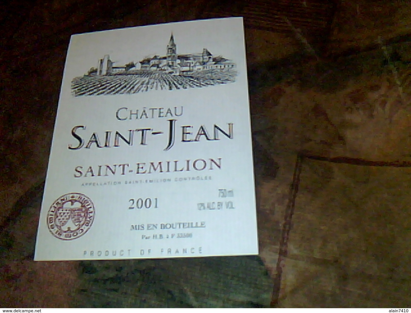 Etiquette De Vin Neuve Saint Emilion Chateau St Jean  Millesime  2001  Hbf - Castelli