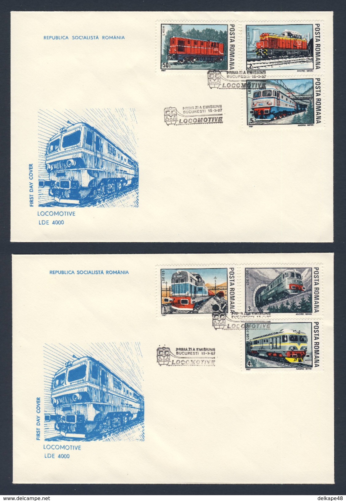 Romania Romana Rumänien 1987 FDC + Mi 4366 /1 ** Railway Locomotives / Lokomotiven - Treinen