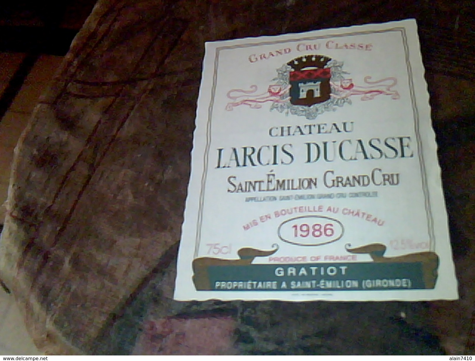 Etiquette De Vin Neuve Saint Emilion Grand Cru  Chateau  Larcis Ducasse Millesime   1986 Gratiot - Castelli