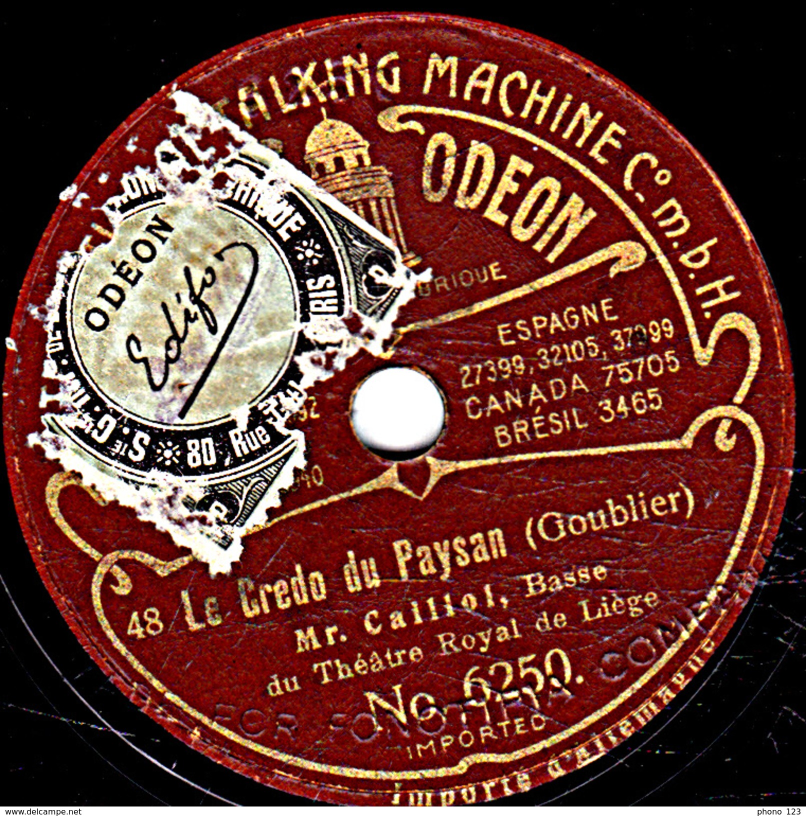 78 T - 19 Cm.- état B -  CALLIOL - Le Crédo Du Paysan - Laissez Moi La Dernière Fleur - 78 Rpm - Schellackplatten