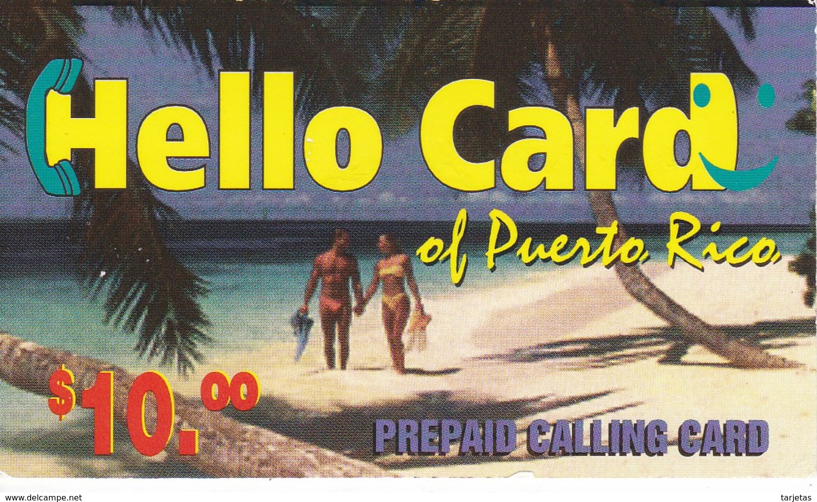 TARJETA DE PUERTO RICO DE $10 DE HELLO CARD PAREJA EN LA PLAYA - Puerto Rico