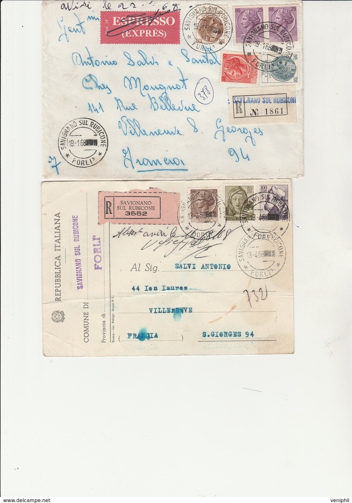 ITALIE - 2 LETTRES RECOMMANDEES  ANNEES 1968 - - Franking Machines (EMA)
