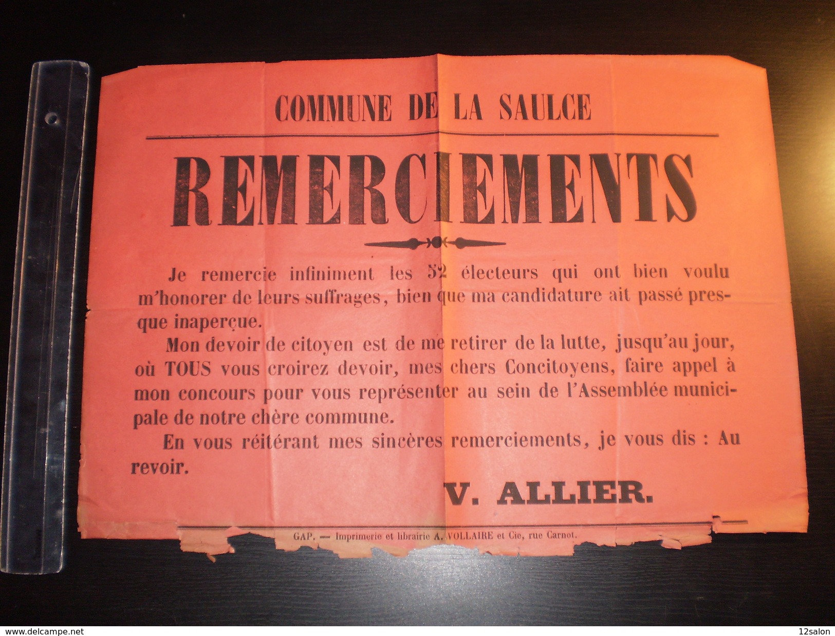ELECTIONS AFFICHE  HAUTES ALPES LA SAULCE 1900/1930 - Plakate