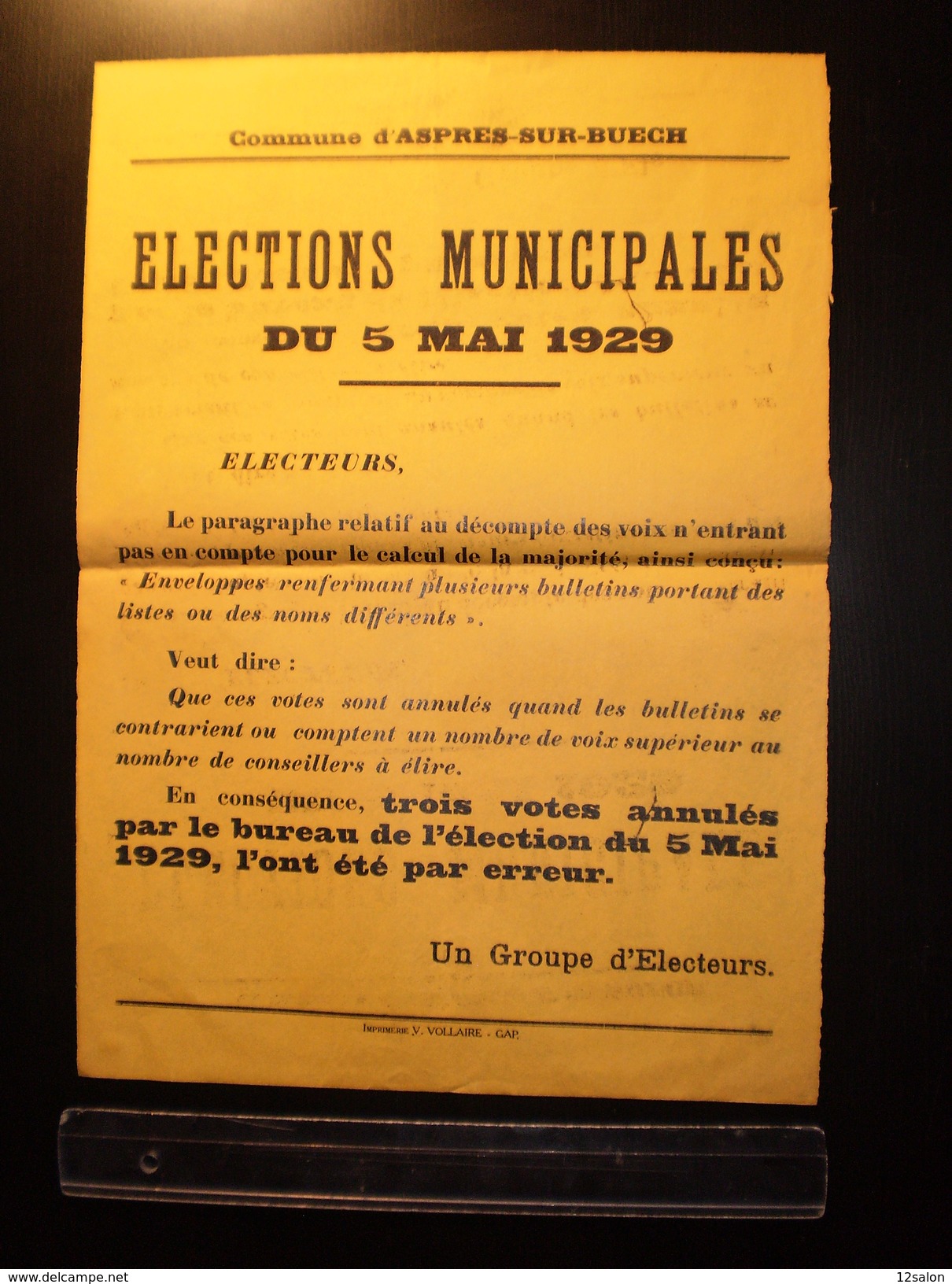 ELECTIONS AFFICHE  HAUTES ALPES ASPRES SUR BUECH 1929 - Affiches