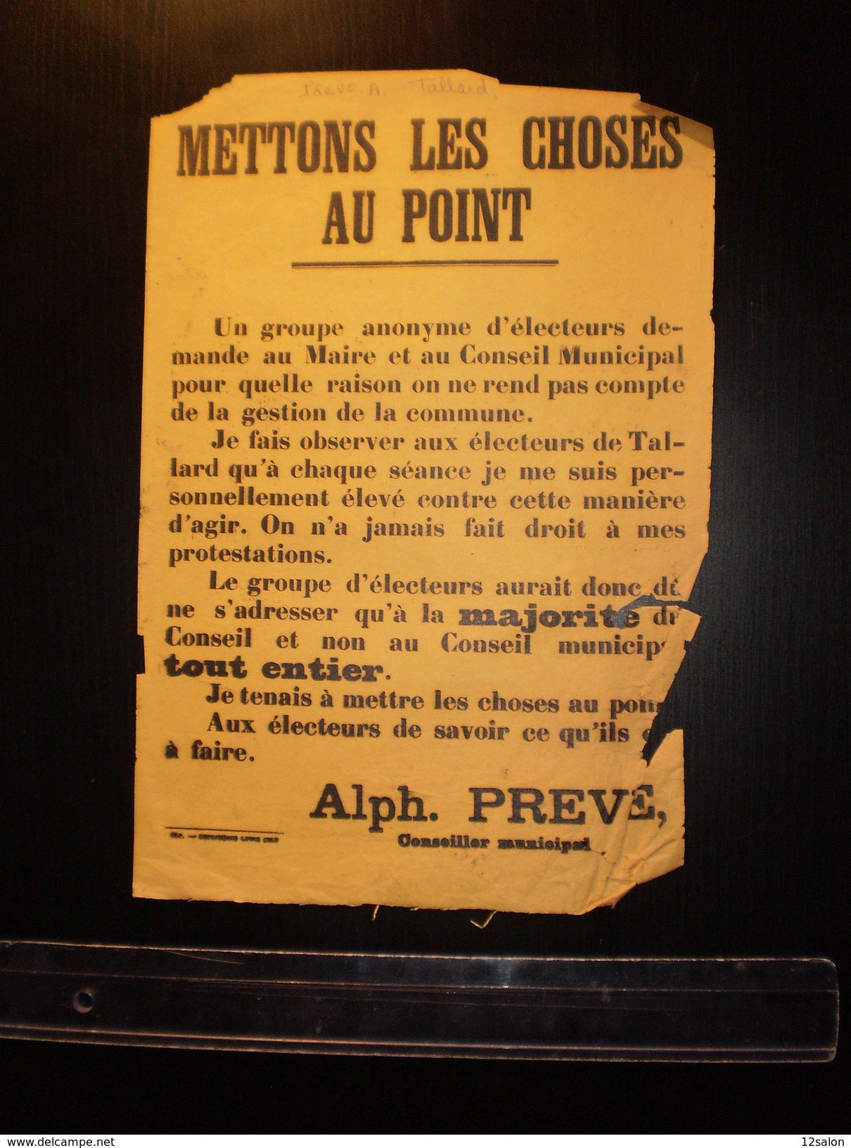 ELECTIONS AFFICHE  HAUTES ALPES TALLARD 1900/1930 - Plakate