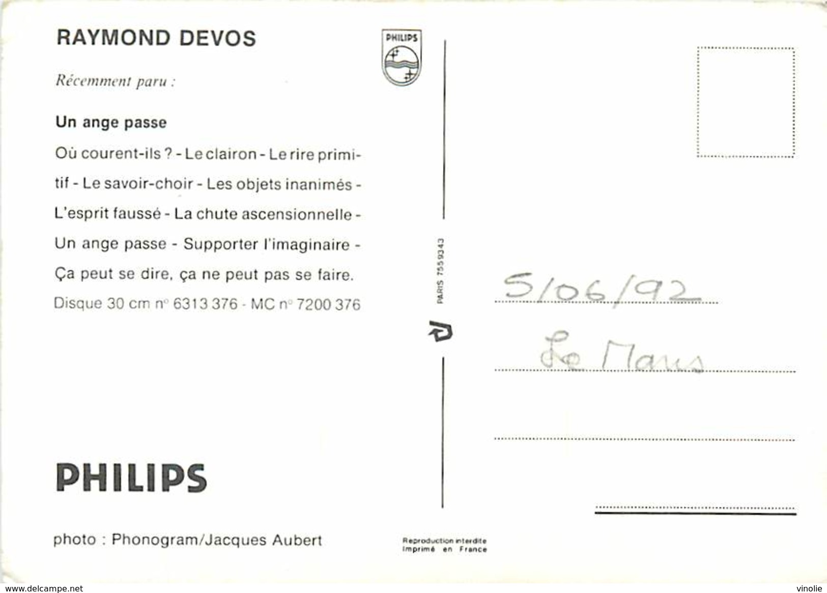 PIE-T--17-1136 : RAYMOND DEVOS. CARTE AVEC AUTOGRAPHE. DEDICACE - Künstler