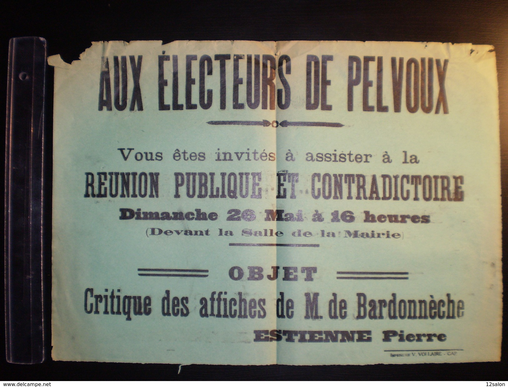 ELECTIONS AFFICHE  HAUTES ALPES PELVOUX 1900/1930 - Affiches