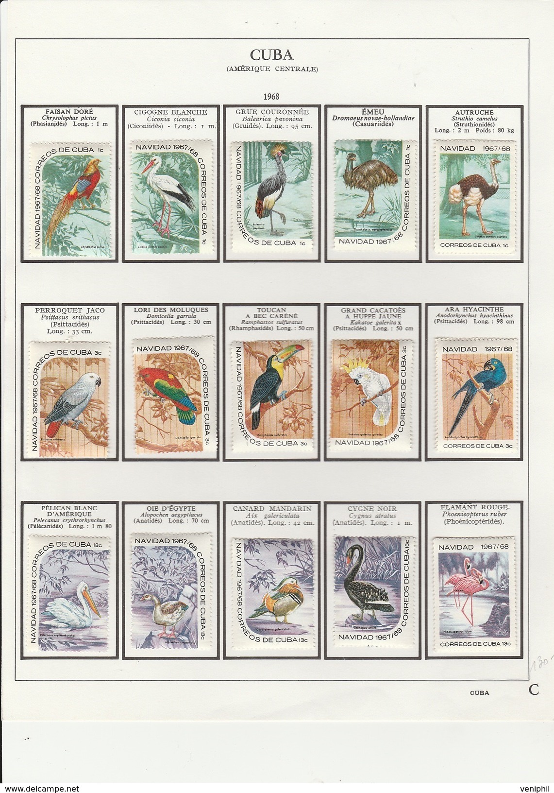 CUBA - SERIE OISEAUX - N° 1186 A 1200  NEUF X  TB LES 1C - 3C -13C  SONT AVEC LA VIGNETTE CLOCHETTES DE NOEL -COTE :25 & - Collections, Lots & Séries