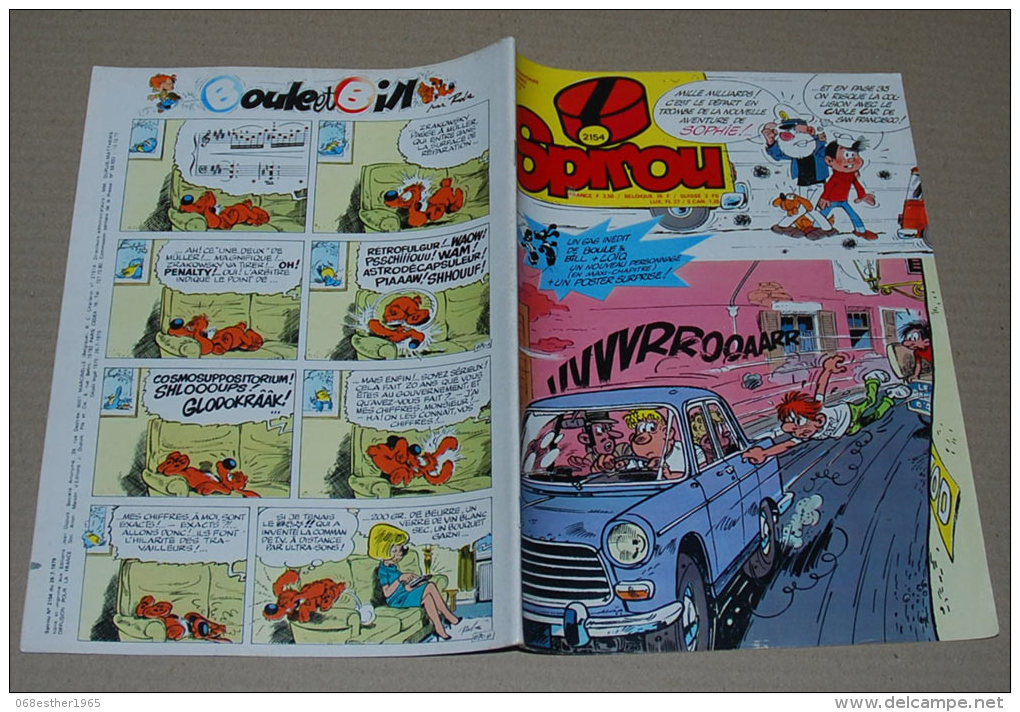 Spirou 2154 26/07/1979 Couv Sophie Par Jidehem + Sup Poster Double Face, Les Cable Cars De San Francisco Et La Studebake - Spirou Magazine