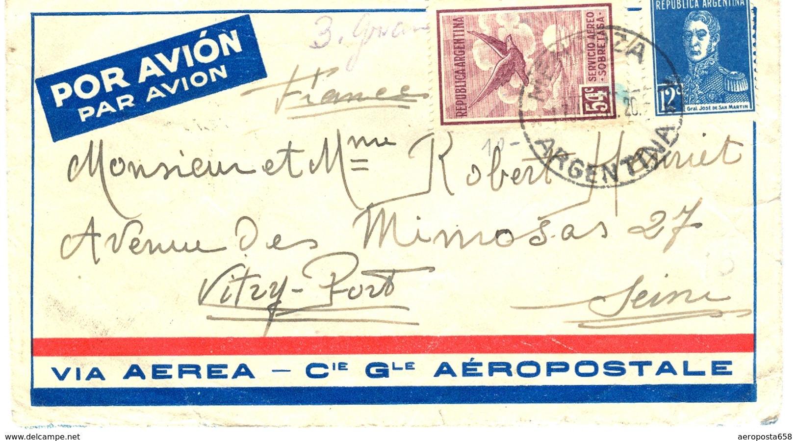 Lettre CGA 1930 Mendoza-France - Sonstige & Ohne Zuordnung