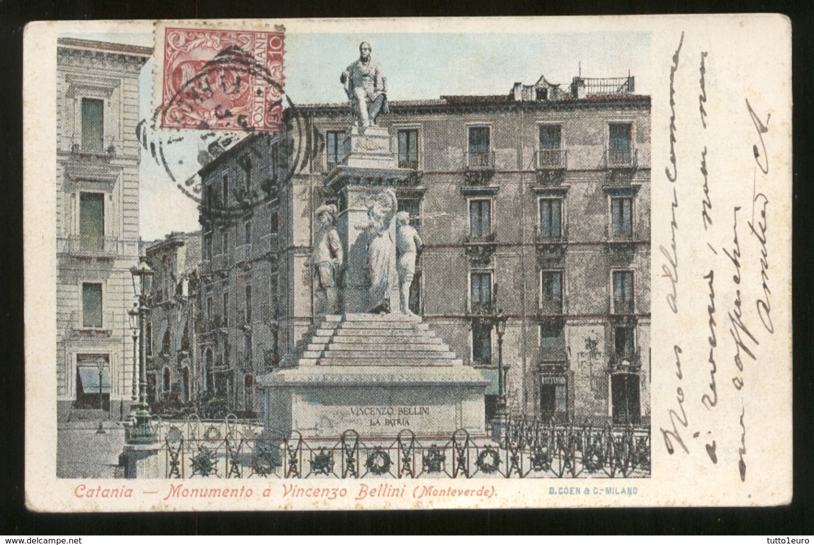 CATANIA - 1906 - MONUMENTO A BELLINI + PUBBLICITA AL RETRO MANDOLINI "LA MONDIALE" - Catania