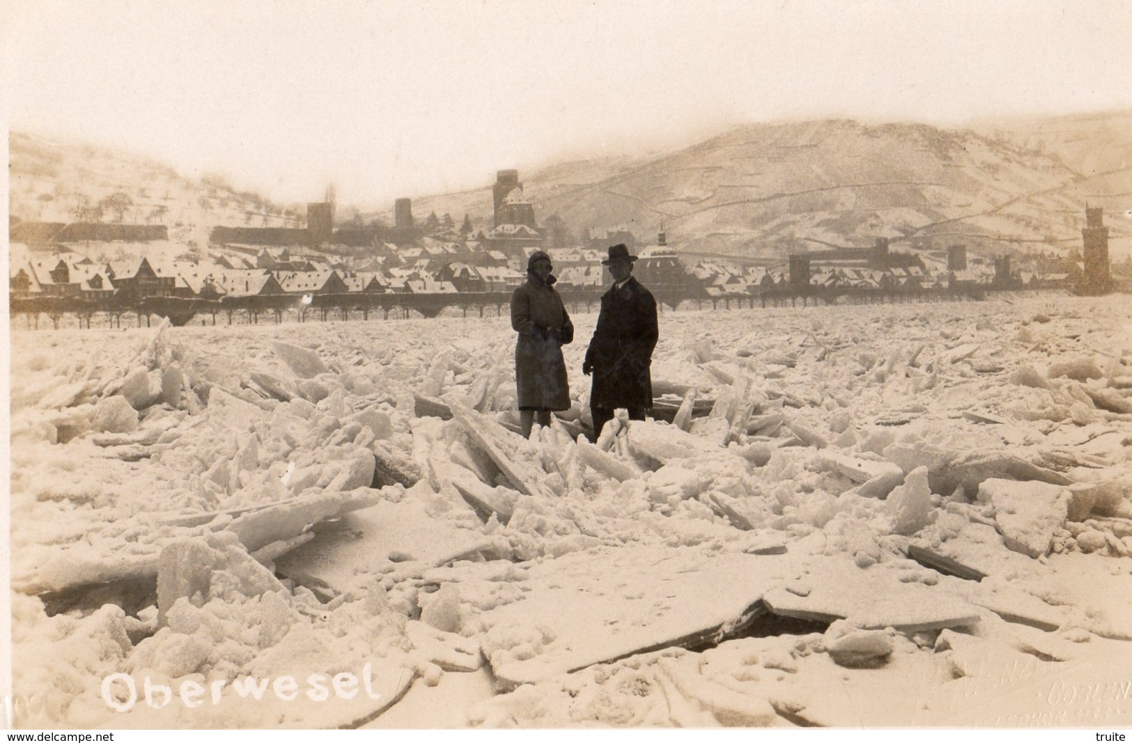 OBERWESEL HIVER 1929 LE RHIN GELEE CARTE PHOTO - Oberwesel