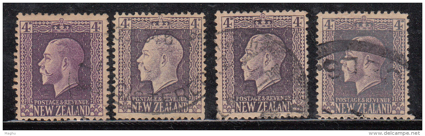 4d X 4 Used, Shades &amp; Perferation Varities, KGV Series, 1915 Onwards, New Zealand - Oblitérés