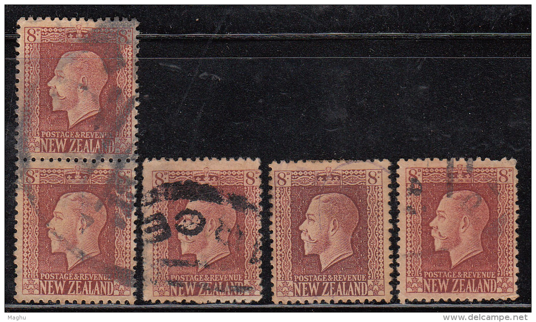 8d X 5 Used, Shades &amp; Perferation Varities, KGV Series, 1915 Onwards, New Zealand - Gebraucht