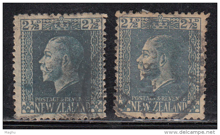 2&frac12;d X 2 Used, Shades &amp; Perferation Varities, KGV Series, 1915 Onwards, New Zealand - Gebruikt