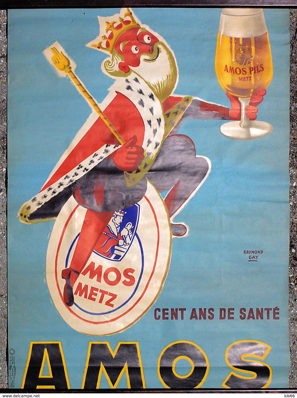 Rare Ancienne Affiche Bière Brasserie AMOS, Metz, Signé Raymond Gay, Années 1960 - Posters