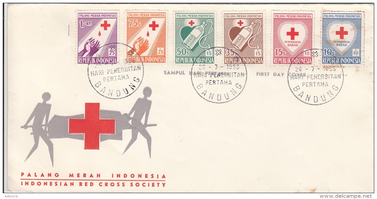 Red Cross INDONESIA 1956 - 6 Sondermarken Auf First Day Cover - Indonesien