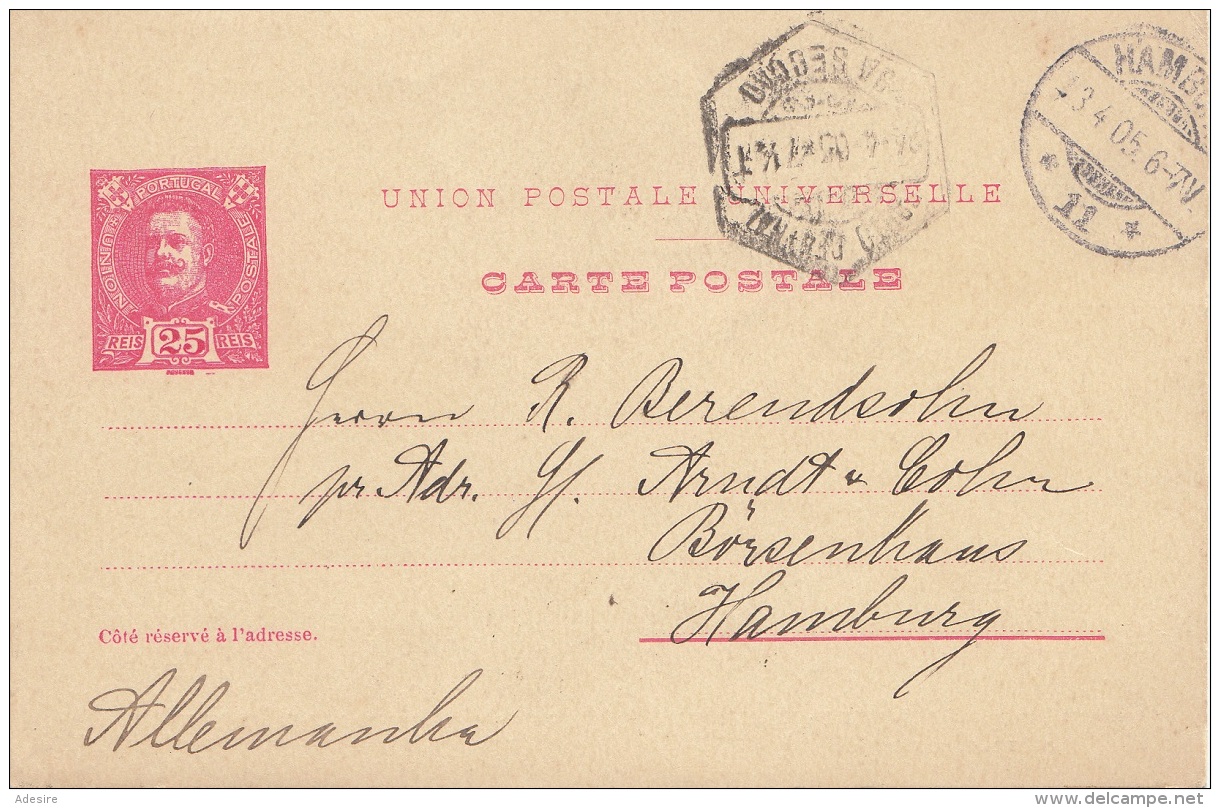 PORTUGAL 1905 - 25 Reis Ganzsache Auf Firmen-Pk Gel.n.Hamburg - Altri & Non Classificati