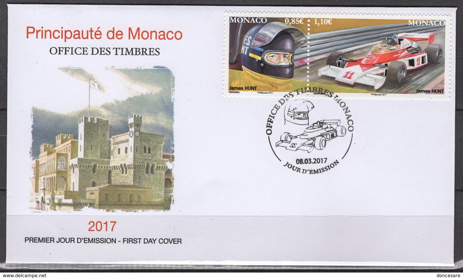 MONACO 2017 FDC - DUO -  LES PILOTES MYTHIQUES DE F1 - JAMES HUNT- NEUFS ** - FDC