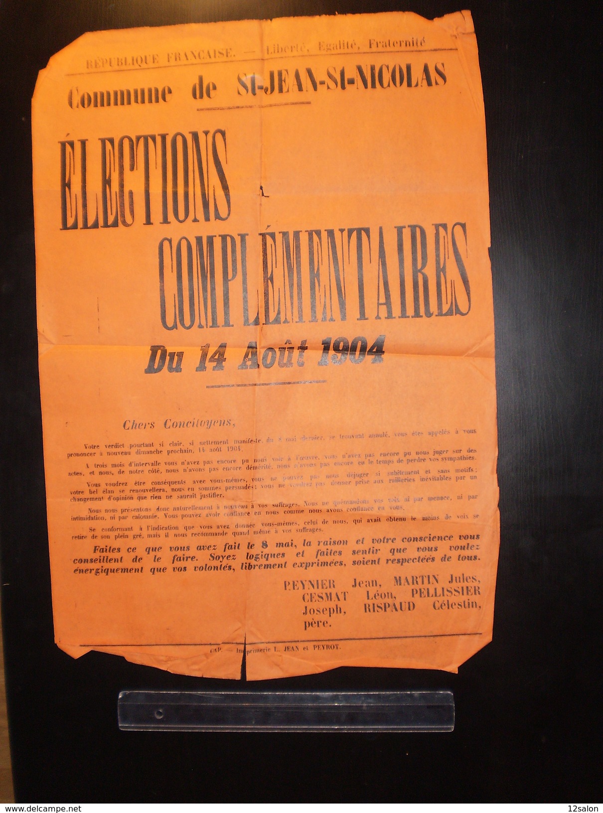 ELECTIONS AFFICHE  HAUTES ALPES SAINT JEAN SAINT NICOLAS 1904 - Posters