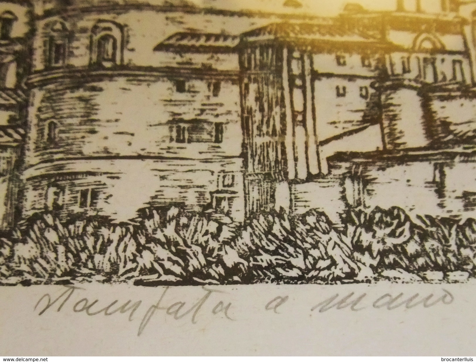 LITOGRAFIA ENMARCADA DE LA CIUDAD ITALIANA DE URBINO CON SU PALACIO DUCAL - Litografía