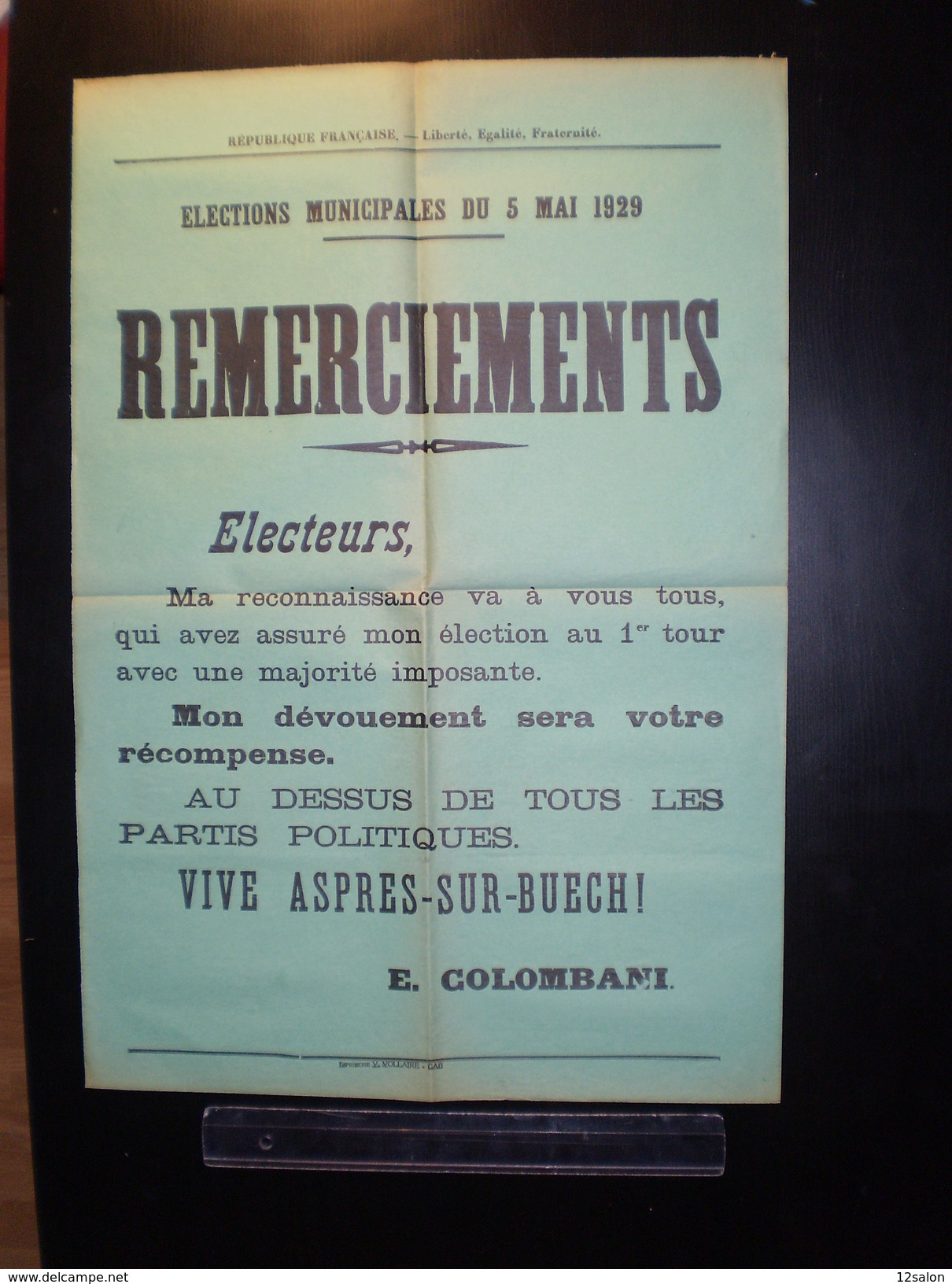 ELECTIONS AFFICHE  HAUTES ALPES ASPRES SUR BUECH 1929 - Plakate