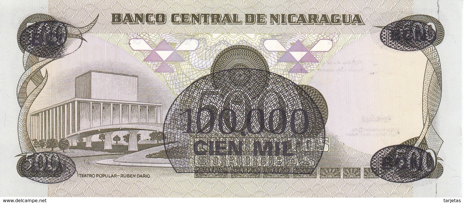 BILLETE DE NICARAGUA DE 100000 CORDOBAS DEL AÑO 1987 CON RESELLO (BANKNOTE) SIN CIRCULAR-UNCIRCULATED - Nicaragua