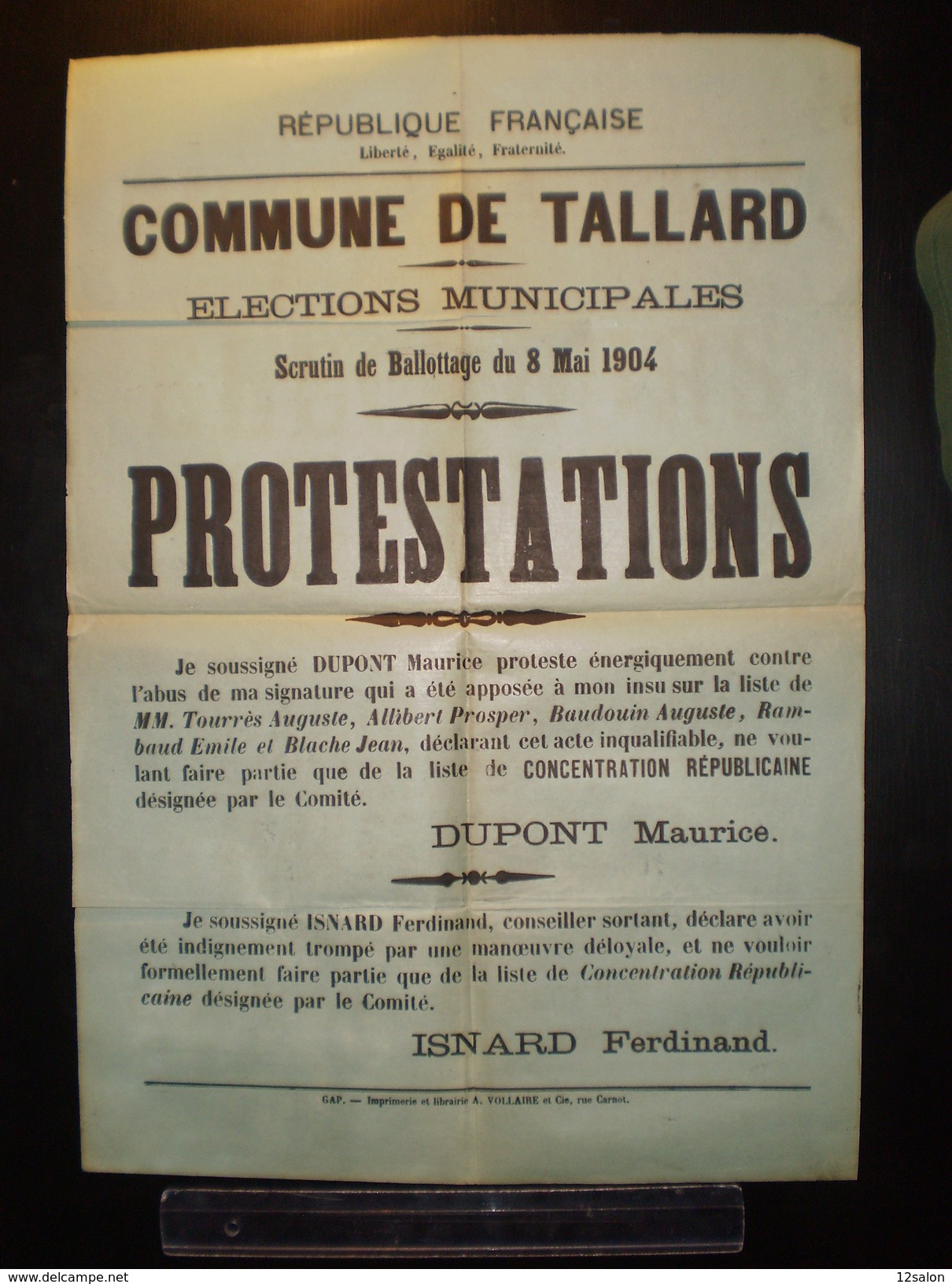 ELECTIONS AFFICHE  HAUTES ALPES TALLARD 1904 - Plakate