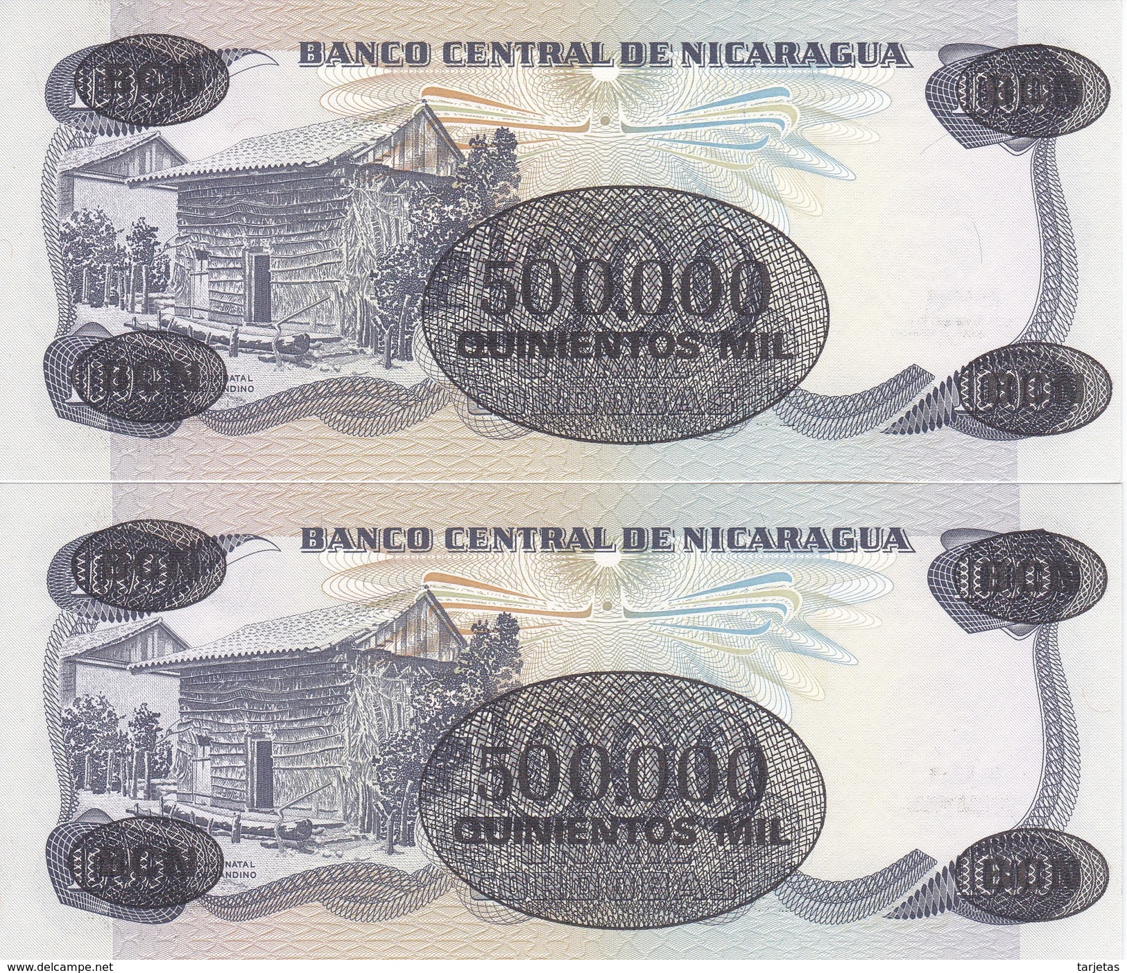 PAREJA CORRELATIVA DE NICARAGUA DE 500000 CORDOBAS DEL AÑO 1987 CON RESELLO (BANKNOTE) SIN CIRCULAR-UNCIRCULATED - Nicaragua