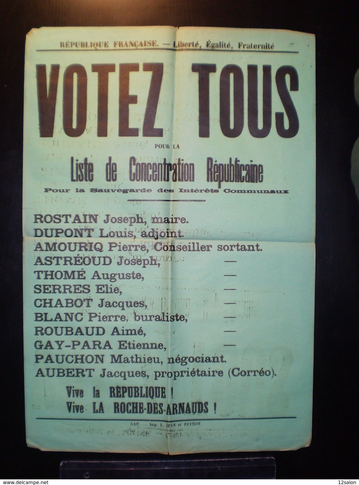 ELECTIONS AFFICHE  HAUTES ALPES ROCHE DES ARNAUDS  1900/1930 - Plakate