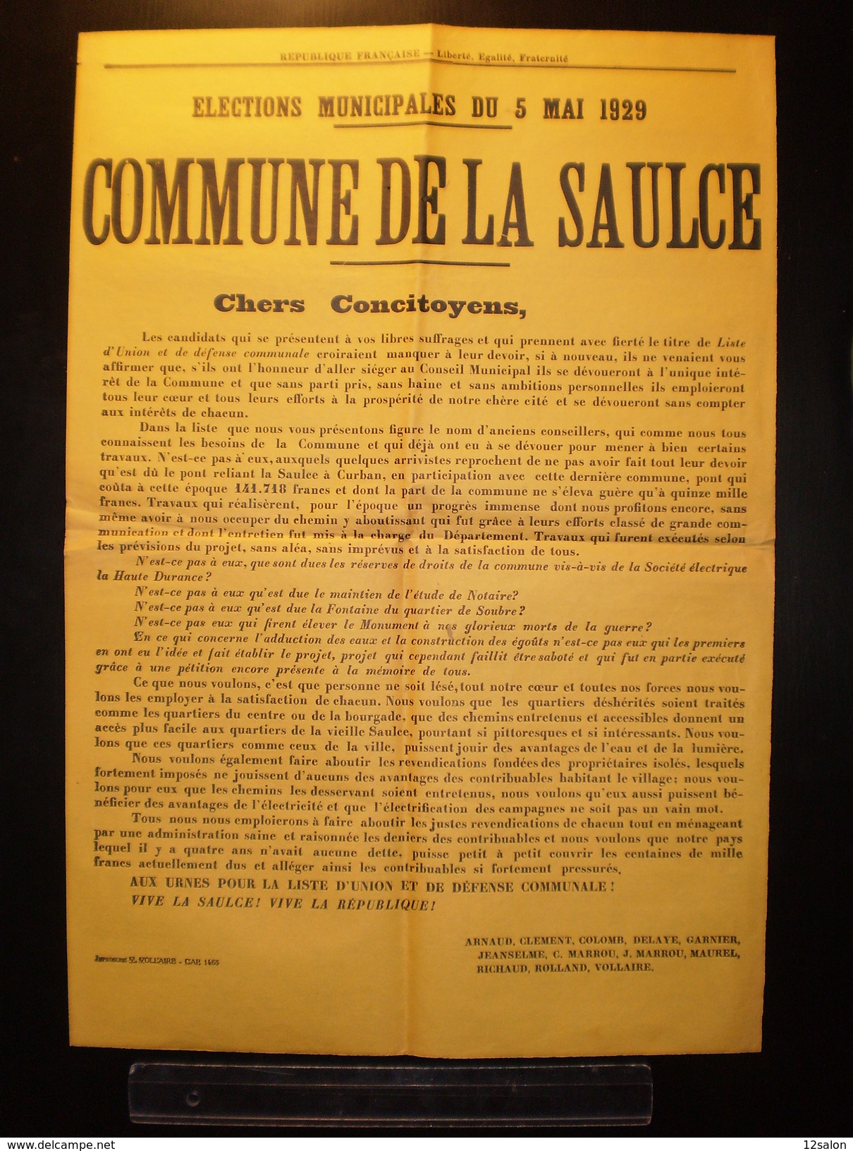 ELECTIONS AFFICHE  HAUTES ALPES LA SAULCE 1929 - Plakate