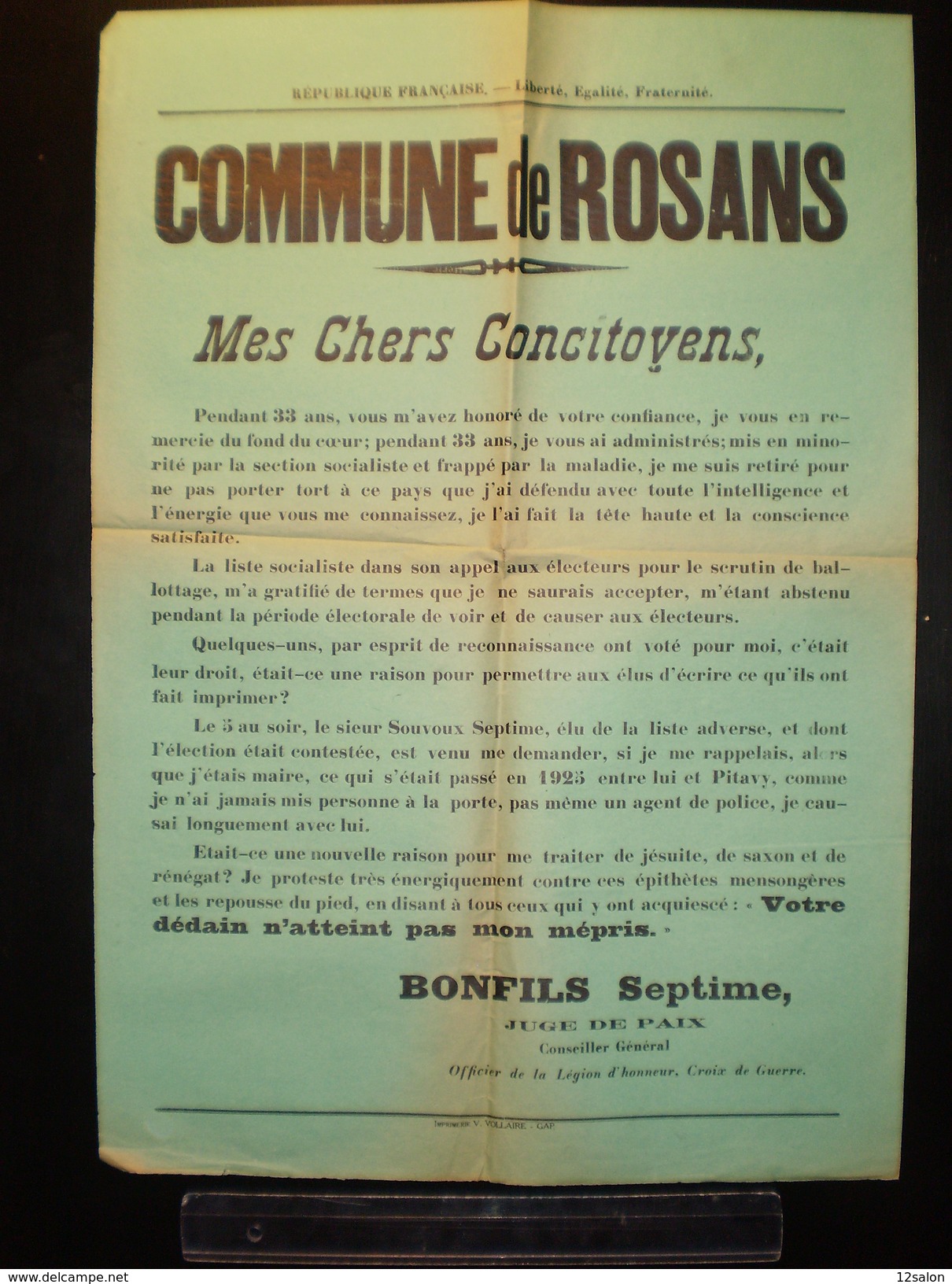 ELECTIONS AFFICHE  HAUTES ALPES ROSANS 1900/1930 - Posters