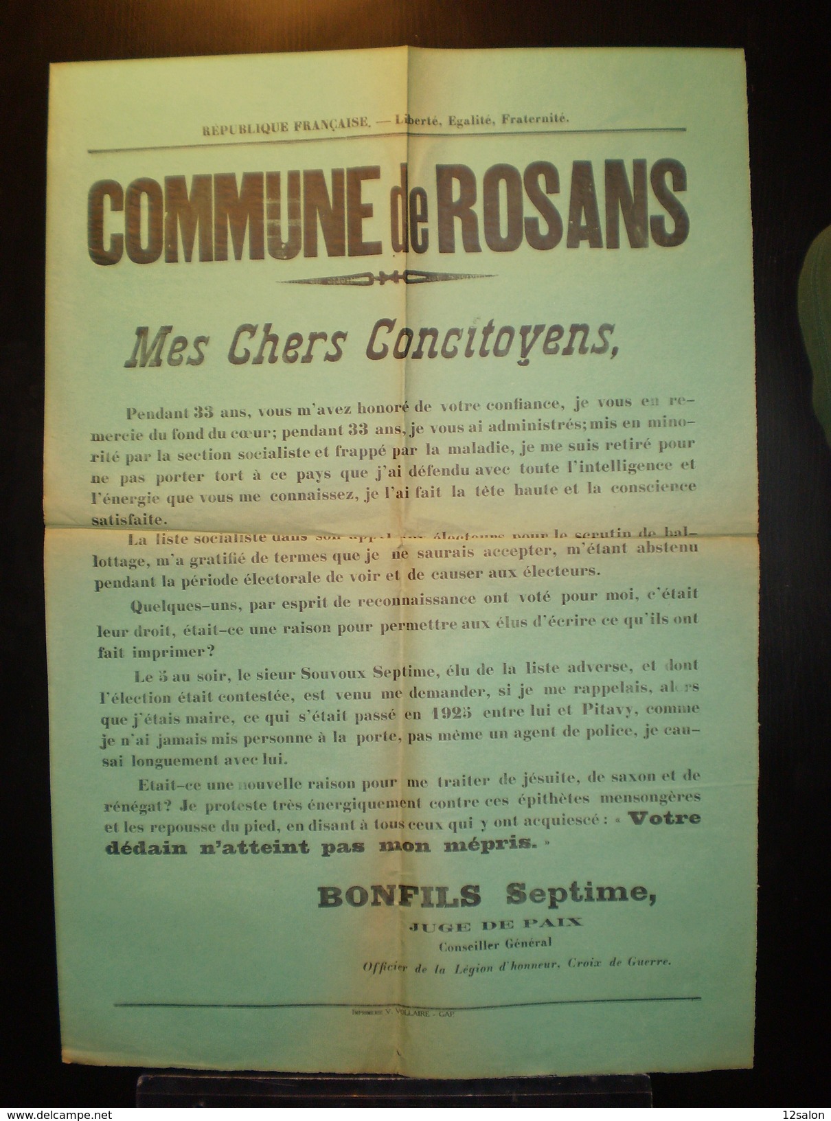 ELECTIONS AFFICHE  HAUTES ALPES ROSANS 1900/1930 - Affiches