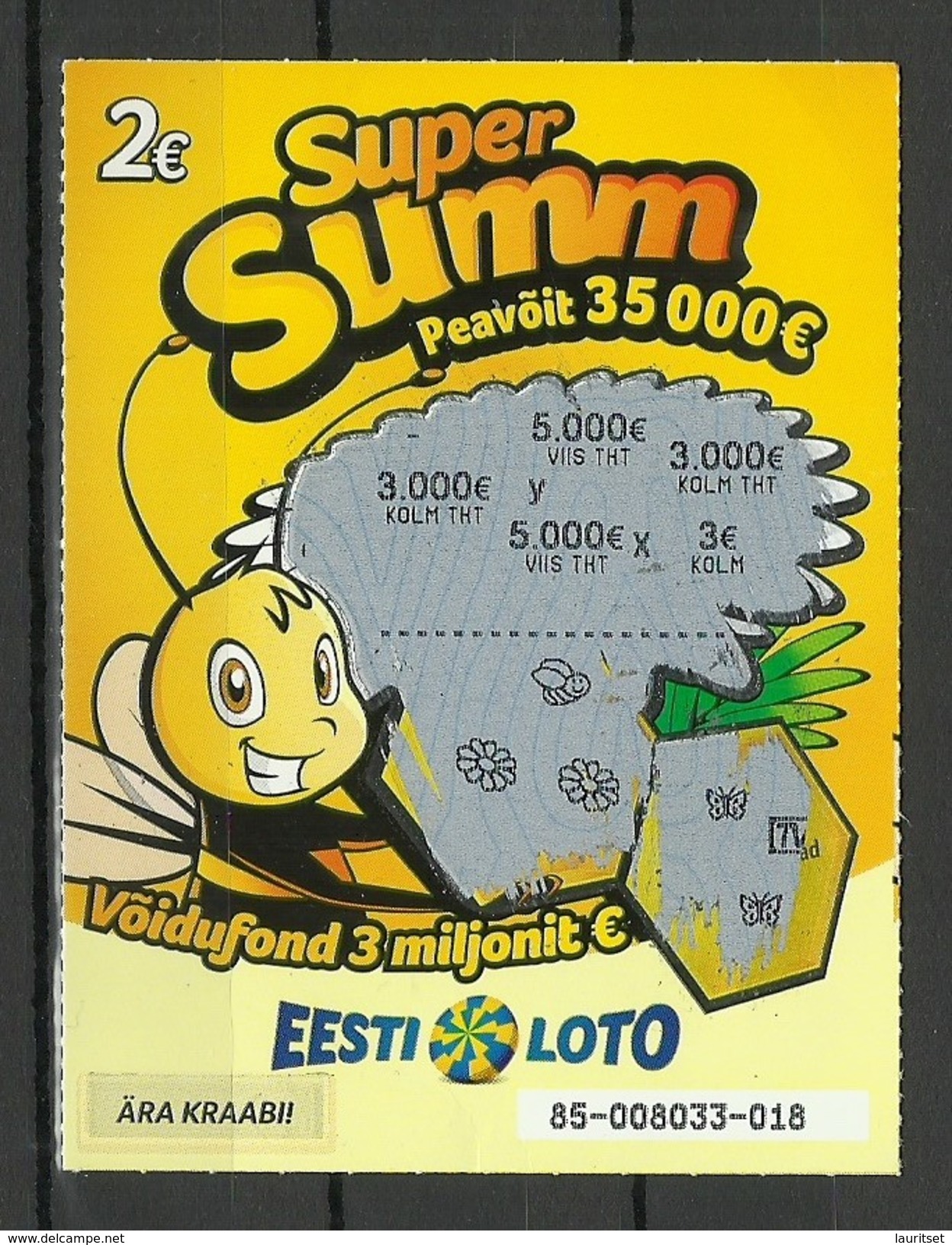 ESTLAND Estonia Estonie Lotto Lottery Ticket Bee Biene - Loterijbiljetten