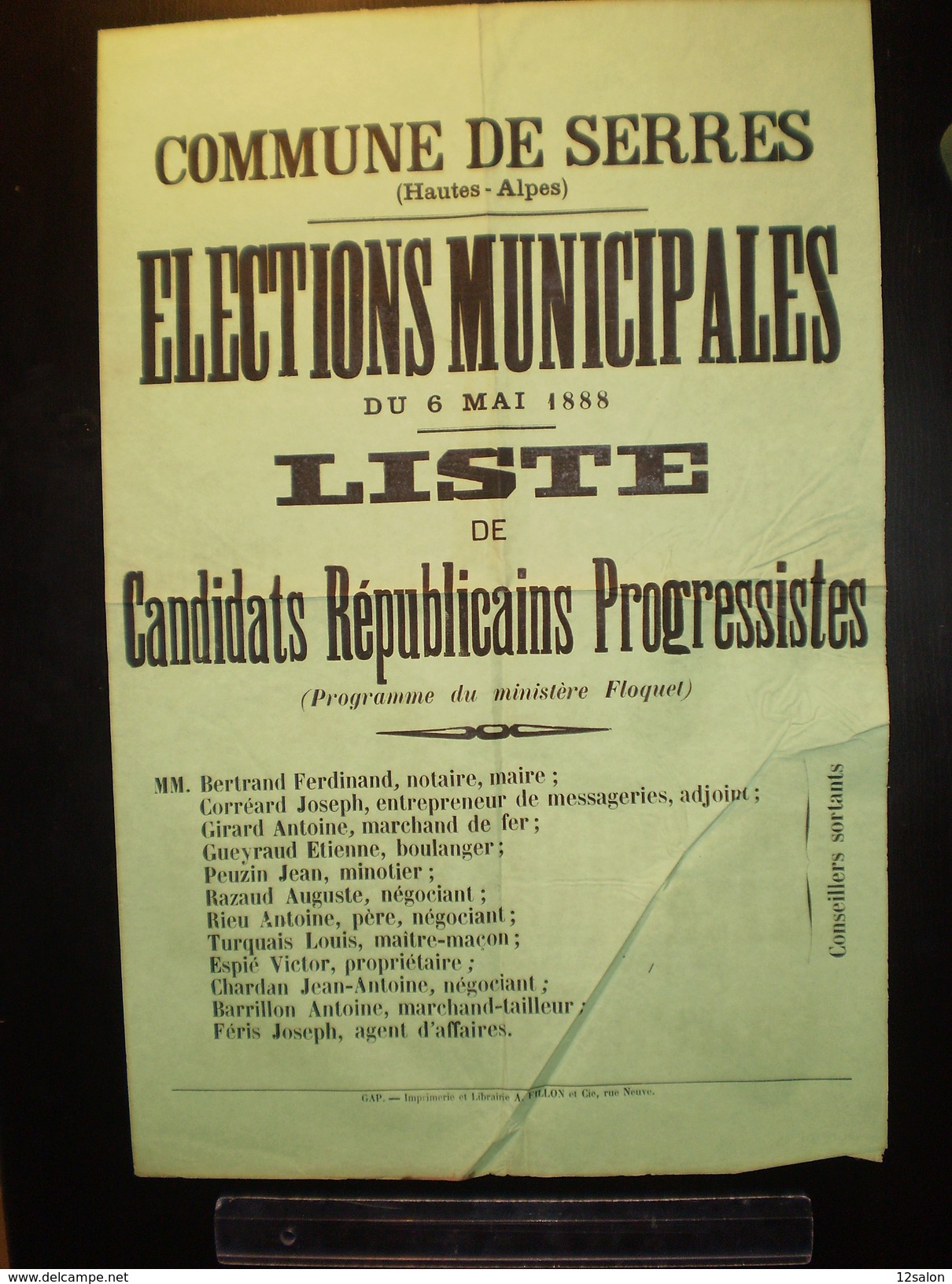 ELECTIONS AFFICHE  HAUTES ALPES SERRES 1888 - Affiches