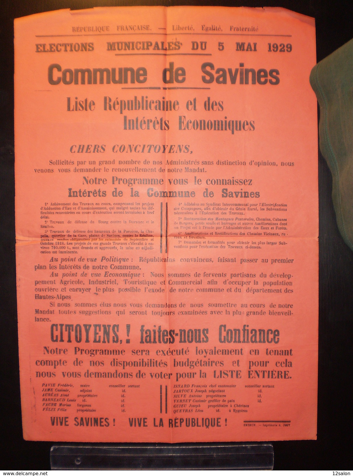 ELECTIONS AFFICHE  HAUTES ALPES SAVINES 1929 - Posters