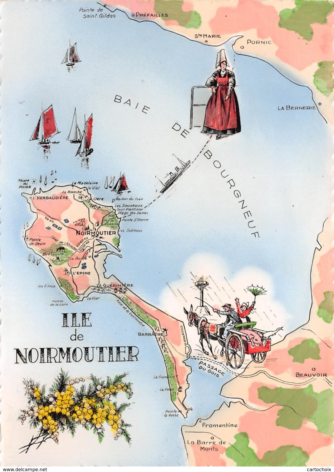 85 - Noimoutier - Carte Illustrée - Baie De Bourgneuf - Ile De Noirmoutier - Noirmoutier