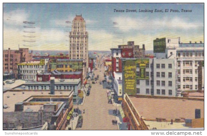 Texas El Paso Texas Street Looking East 1947 Curteich - El Paso