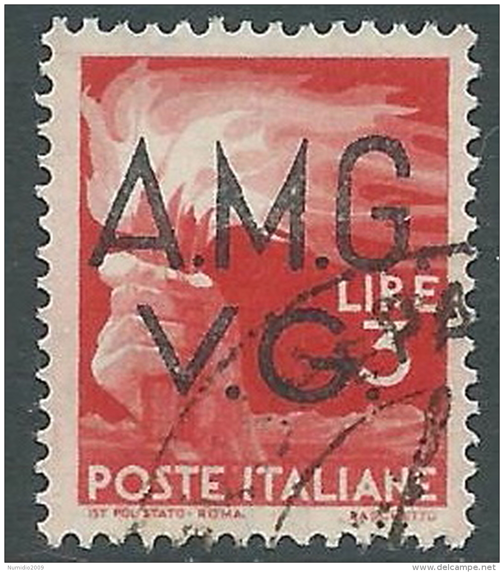 1945-47 TRIESTE AMG VG USATO DEMOCRATICA 3 LIRE - L10 - Oblitérés