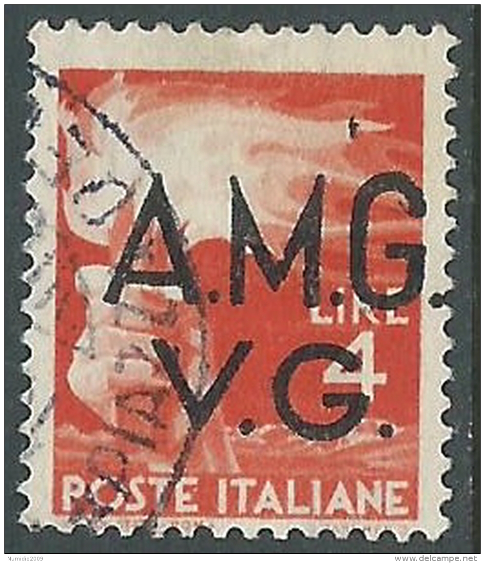 1945-47 TRIESTE AMG VG USATO DEMOCRATICA 4 LIRE VARIETà PUNTO IN ALTO - L46 - Used